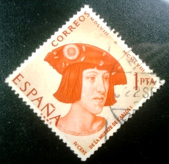 Selo postal da Espanha de 1958 IV Centenary of Death of Carlos I