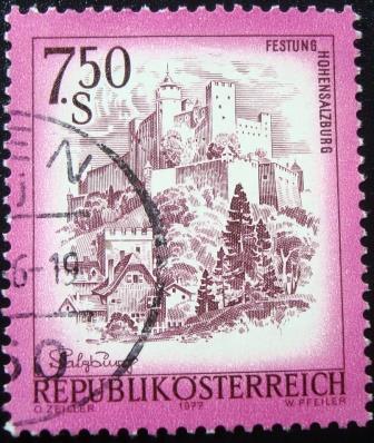 Selo postal da Áustria de 1977 Hohensalzburg Fortress