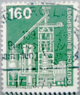 Selo postal da Alemanha de 1975 Large blast furnace - 1185 U