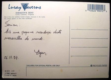 Cartão postal dos Estados Unidos de 1994 Luray Caverns