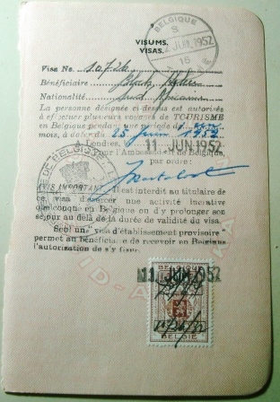 Página de passaporte da Bélgica de 1952