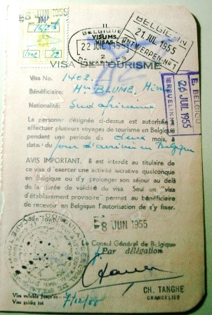 Página de passaporte da Bélgica de 1955