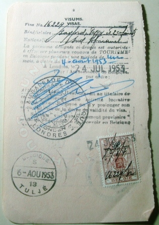 Página de passaporte da Bélgica de 1953 A
