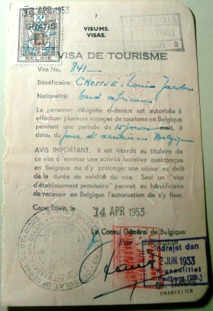 Página de passaporte da Bélgica de 1953