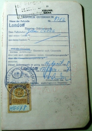 Página de passaporte da Áustria de 1958