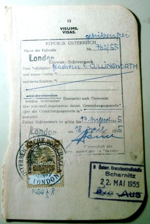 Página de passaporte da Áustria de 1955