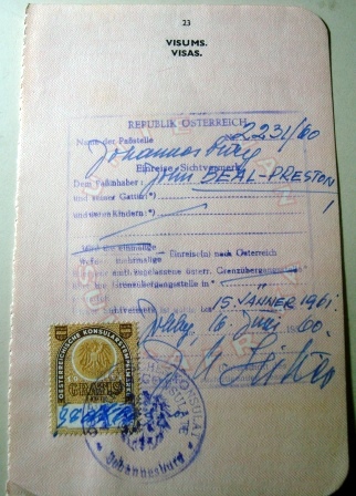 Página de passaporte da Áustria de 1960