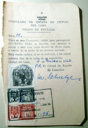 Página de passaporte da Espanha de 1962