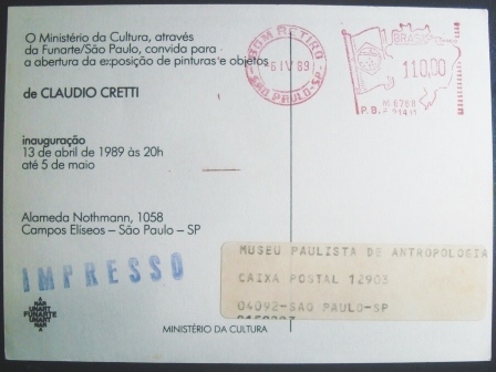 Cartão postal do Brasil de 1989 Claudio Cretti