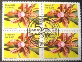 Quadra de selos postais do Brasil de 1987 Catleya Guttata Lindley