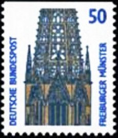 Selo fiscal da Alemanha de 1989 Tower of Freiburg Cathedral
