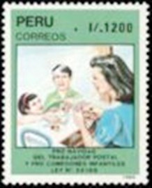 Selo postal do Peru de 1989 Children mailing letters