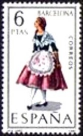 Selo postal da Espanha de 1967 Girl in costume of Barcelona