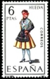 Selo postal da Espanha de 1968 Girl in costume of Huelva