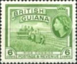 Selo postal de 1954 da Guiana Britânica Rice Combine