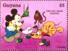 Selo postal da Guiana de 1996 The Pet Shop Keeper Mickey  Pluto