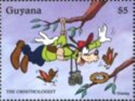 Selo postal da Guyana de 1996 The Ornithologist Goofy