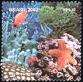 Selo postal do Brasil de 2002 Estrela-do-Mar e Corais