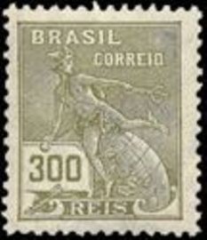 Selo postal do Brasil de 1936 Mercúrio e Globo 300 N
