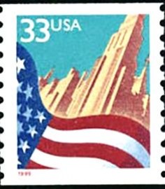 Selo postal  dos Estados Unidos de 1999 Flag over City