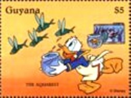 Selo postal da Guiana de 1996 The Aquarist - Donald