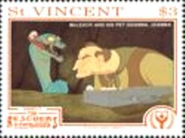 Selo postal de St, Vicente de 1991 McLeach and his Pet Goanna Joanna