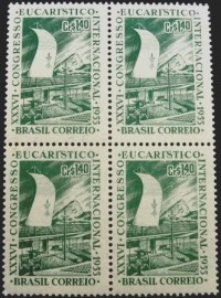 Quadra de selos do Brasil de 1955 Congresso Eucarístico Internacional