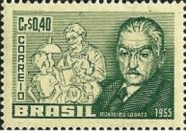 Selo postal do Brasil de 1955 Monteiro Lobato M