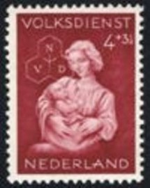 Selo postal da Holanda de 1944 Mother with child
