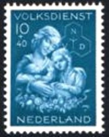Selo postal da Holanda de 1944 Mother with children