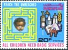 Selo postal do Paquistão de 1976 Child in Maze & Basic services