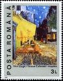 Selo postal da Romênia de 1991 Café Terrace at Night