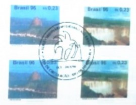 Quadra de selos do Brasil de 1996 Pão de Açúcar e Cataratas Iguaçu