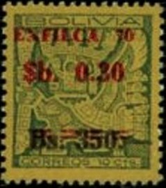 Selo postal da Bolívia de 1970 Gate of the Sun double surcharged 30