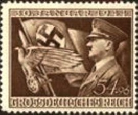Selo postal da Alemanha Reich de 1944 Adolf Hitler with flag and eagle