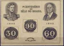 Bloco postal do Brasil de 1943 1º Centenário do Selo no Brasil