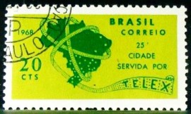 Selo postal do Brasil de 1968 Telex Curitiba - C 607 M1D