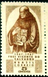 Selo postal do Brasil de 1967 Frei Vicente - C 572 N