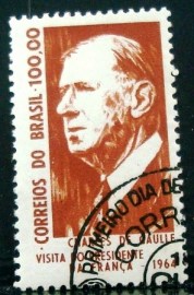 Selo postal do Brasil de 1964 Charles de Gaulle - C 518 M1D