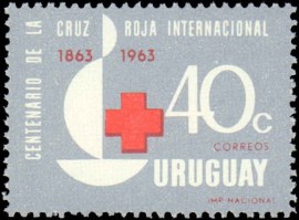 Selo postal do Uruguai de 1964 Jubilee Emblem of the Red Cross