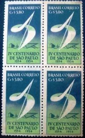 Quadra de selo postais do Brasil de 1953 Centenário de São Paulo