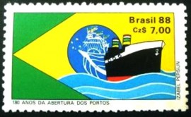 Selo postal do Brasil de 1988 Abertura dos Portos