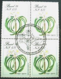 Quadra de selos postais do Brasil de 1989 Worsleya rayneri