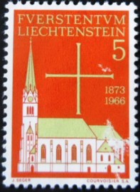 Selo postal de Liechtenstein de 1966 Church Vaduz
