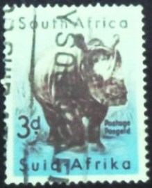 Selo postal da África do Sul de 1954 White Rhinoceros