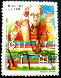 Selo postal do Brasil de 1987 Heitor Villa-Lobos U