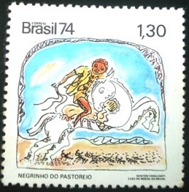 Selo postal do Brasil de 1974 Negrinho do Pastoreio