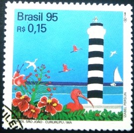 Selo postal do Brasil de 1995 Farol São João