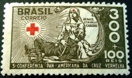 Selo postal do Brasil de1935 Cruz Vermelha 300 M