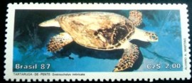 Selo postal do Brasil de 1987 Tartaruga-de-Pente -  C 1549 M